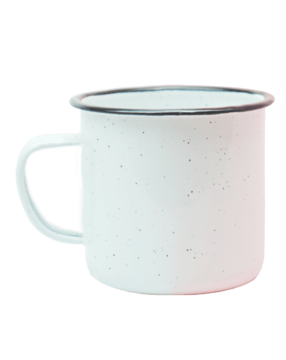 Taza peltre blanca orilla negra